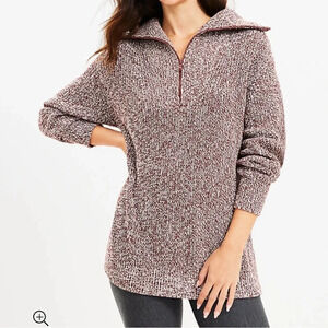 Lou & Grey Loft Cotton brown/white Ribbed Half Zip Sweater size Medium